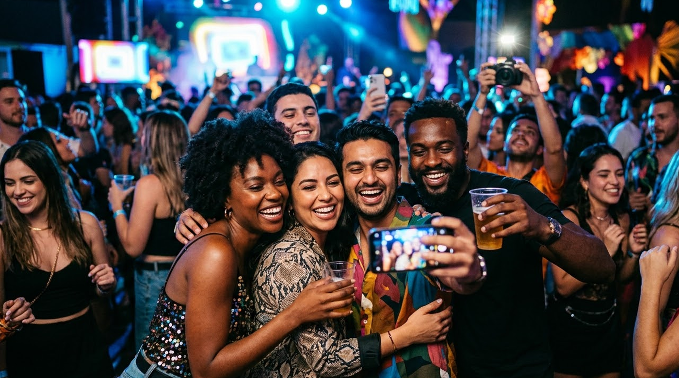 Amigos vivendo um evento inesquecível através da uticket