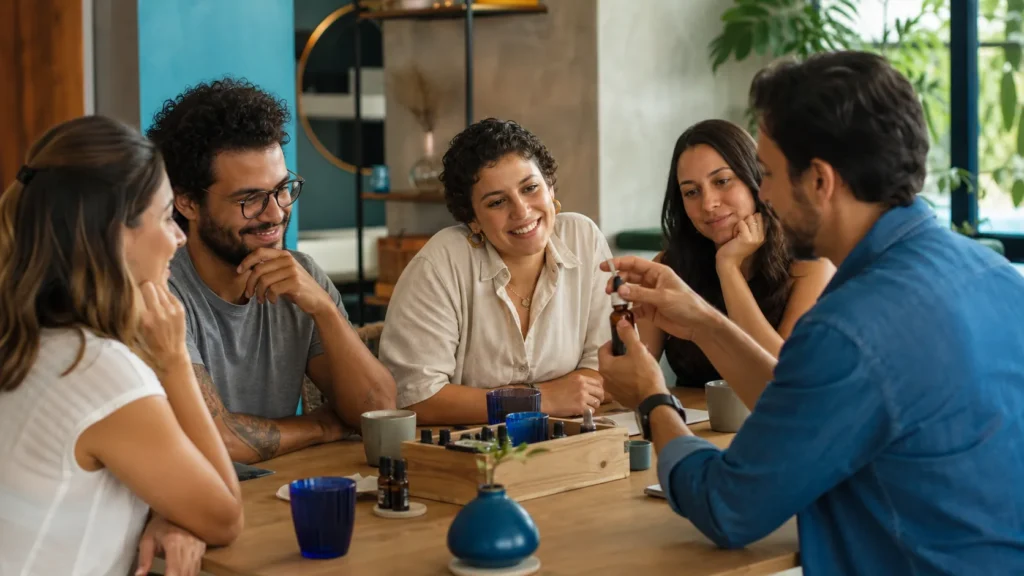 Grupo participa de um microevento com uma atividade prática.