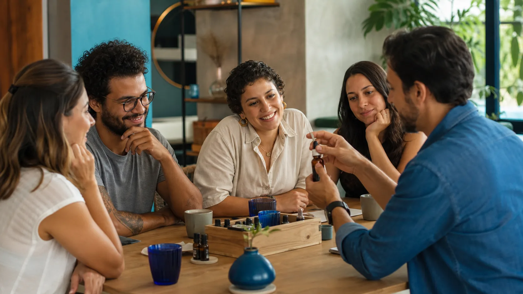 Grupo participa de um microevento com uma atividade prática.